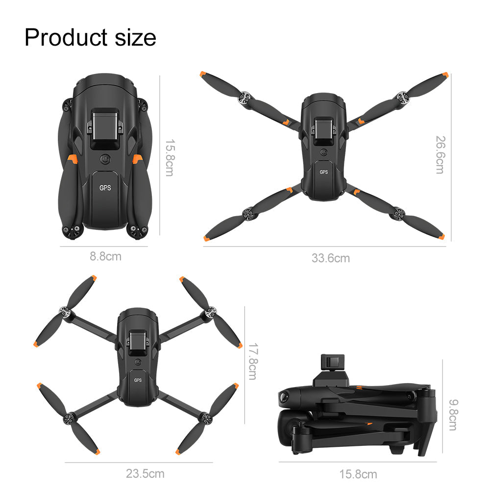 Size comparison: V918 MAX drone folded (portable) and unfolded